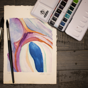 Georgia O'Keeffe Styled Foot-Painting beside painter's pallet